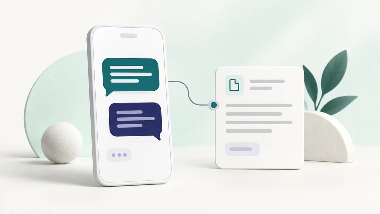 Illustration af beskeder på en telefon forbundet med en journal.