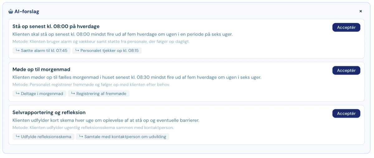 Validis danske visning af forslag til delmål om døgnrytme, morgenrutine og refleksion